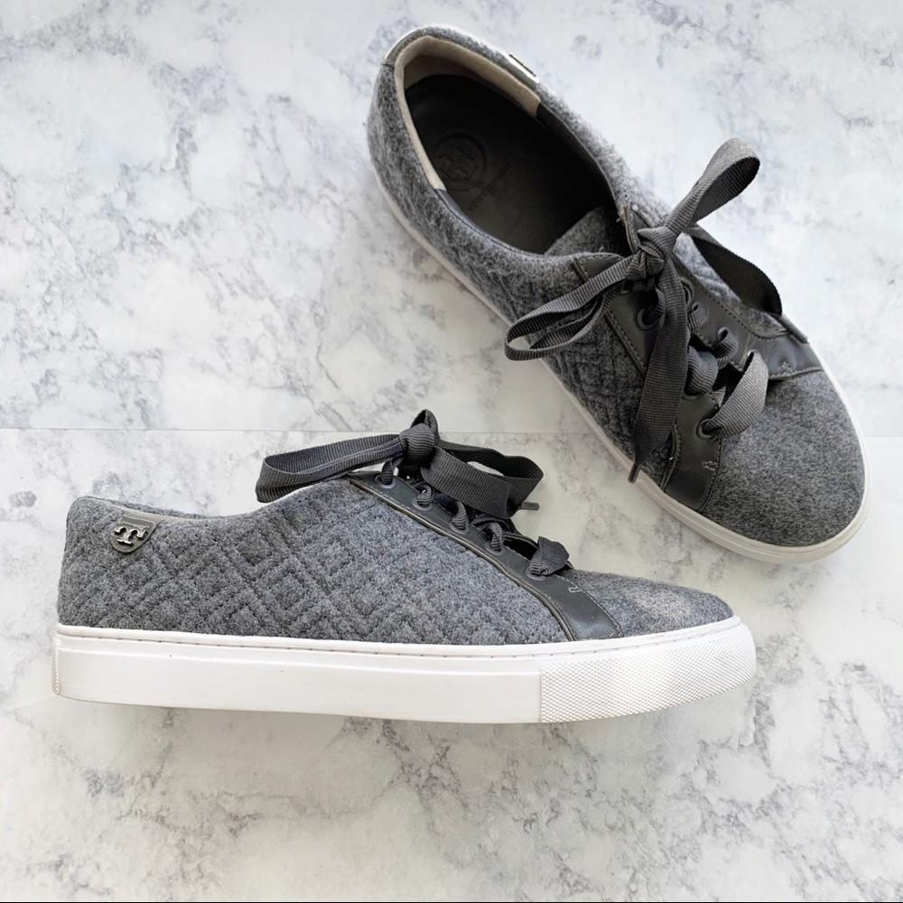 Tory Burch Marion Gray Quilted Lace-Up Sneaker